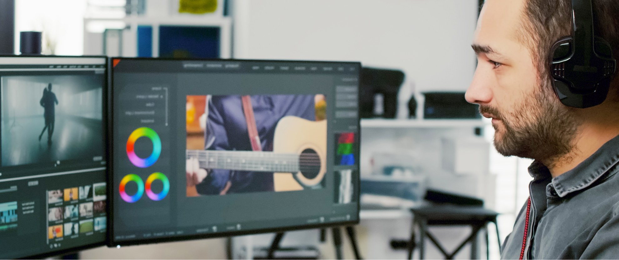 man doing digital editing on computer